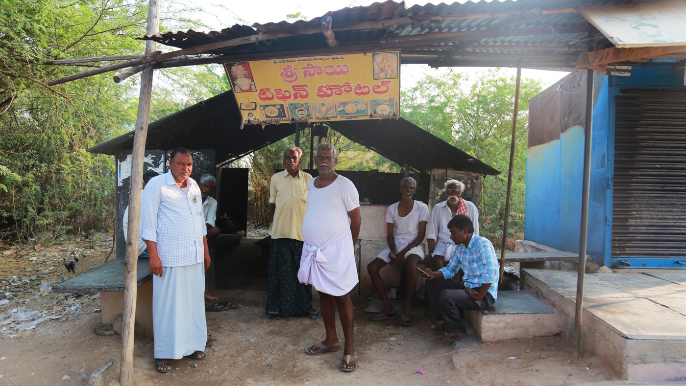 At the Shree Sai Tiffin Hotel outside Nagarur, most of the customers are farmers who, because of failing crops, are on their way to daily wage worksites.