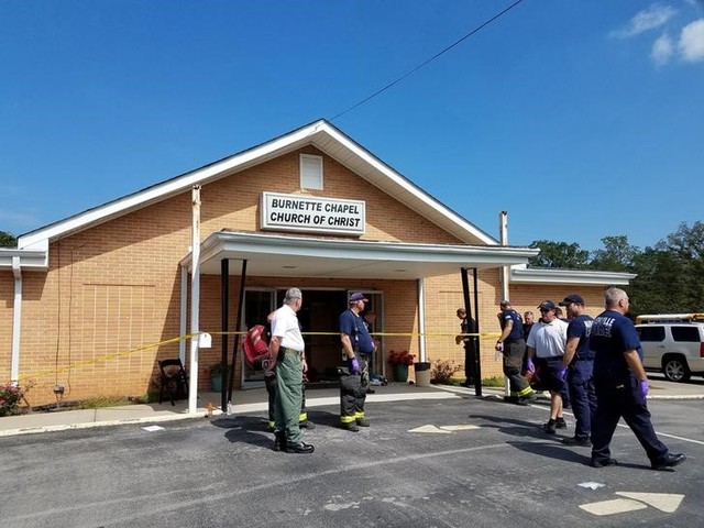The scene where people were injured when gunfire erupted at the Burnette Chapel Church of Christ, in Nashville, Tennessee, U.S., September 24, 2017. Credit: Reuters