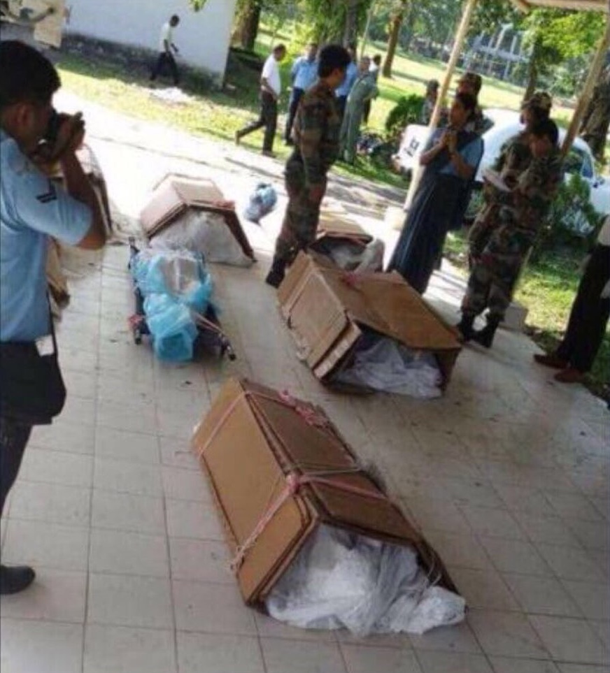 Bodies of those killed in the Tawang crash seen in cardboard boxes Photo- twitter_H.S. Panag
