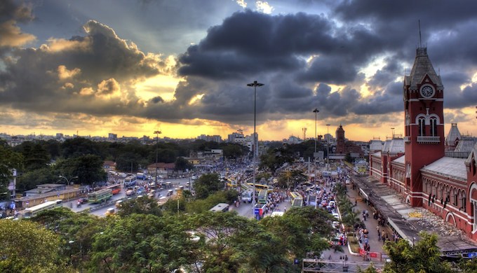 Storm clouds over Chennai Central railway station Credit: Mithun James