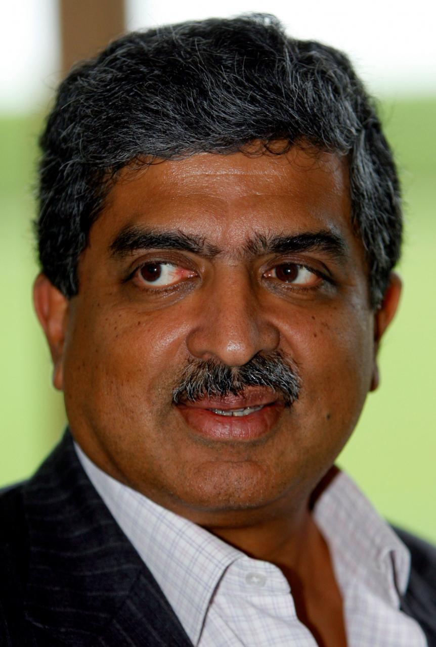 FILE PHOTO - Co-Chairman of the Board of Directors of Infosys Nandan Nilekani speaks after a news conference on the outskirts of New Delhi September 21, 2008. Credit: Reuters/B. Mathur/File Photo