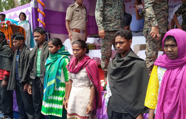 Ten Maoists surrender before police officials in Lohardaga, Jharkhand, in April 2017. The Maoist movement is suffering a setback almost everywhere including its once unshakeable bastion, Dandakaranya, top leadership of Communist Party of India (Maoist) concluded in a February 2017 meeting. Credit: IANS