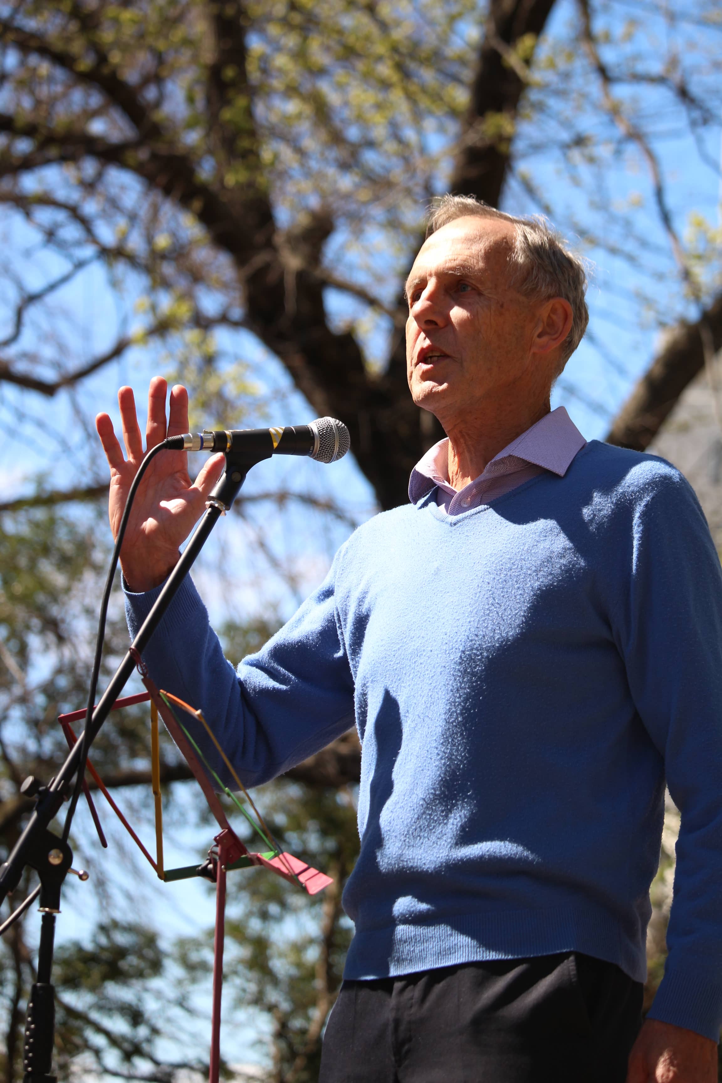 Bob Brown, co-founder of the Australia Greens Party, speaking at a Stop Adani rally Credit: Monte Bovill