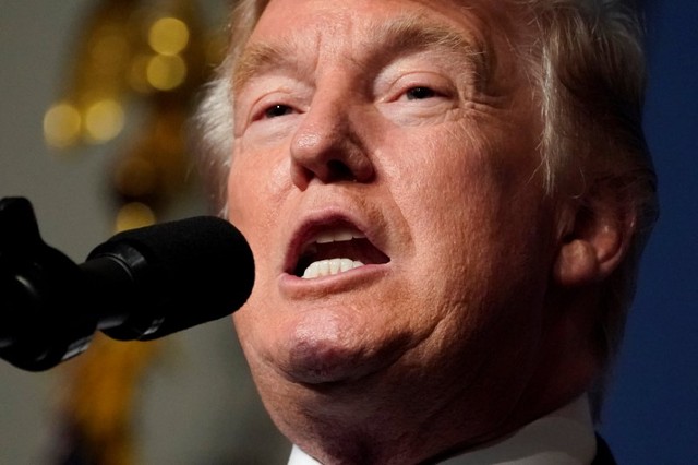 US President Donald Trump speaks to the Heritage Foundation’s President’s Club Meeting in Washington, US., October 17, 2017. Credit: Reuters