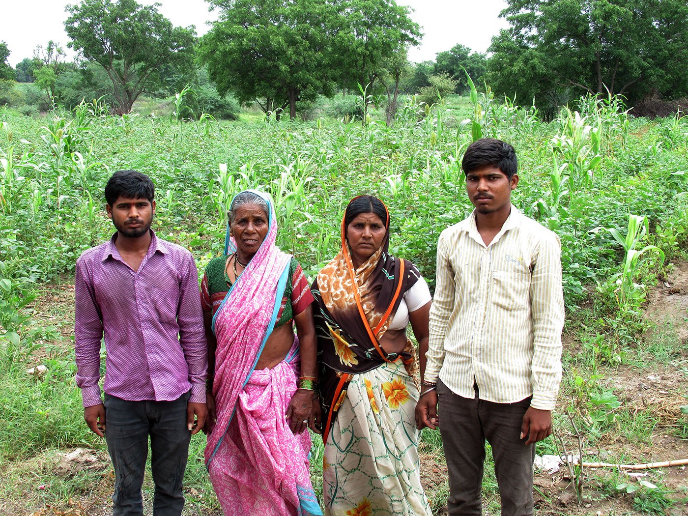 Padmabai Gajare (third from left, with her sons and mother-in-law) is worried about the future of her sons if they have no land. Credit: Author provided