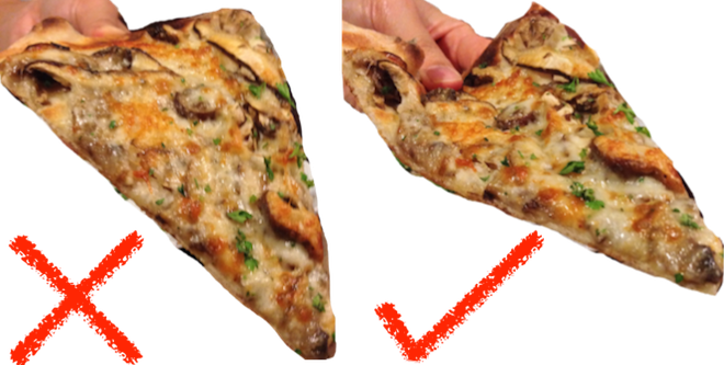 Why does bending a pizza slice help you eat it? Dig in to the math of the ‘fold hold’. Credit: Aatish Bhatia