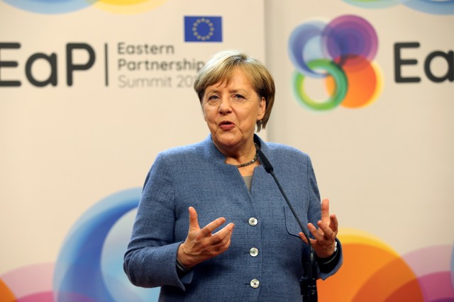 German Chancellor Angela Merkel holds a news conference after a Eastern Partnership summit at the European Council Headquarters in Brussels, Belgium, November 24, 2017. Credit: Reuters/Eric Vidal