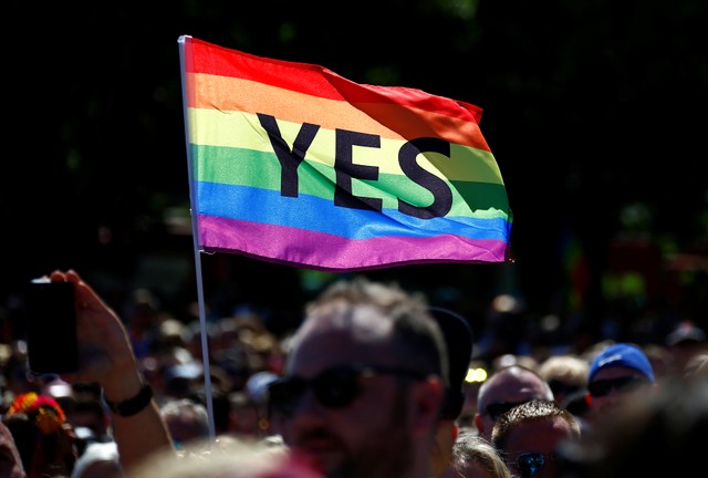 Supporters of the 'Yes' vote for marriage equality celebrate after it was announced the majority of Australians support same-sex marriage in a national survey, paving the way for legislation to make the country the 26th nation to formalise the unions by the end of the year, at a rally in central Sydney, Australia, November 15, 2017. Credit: Reuters/David Gray
