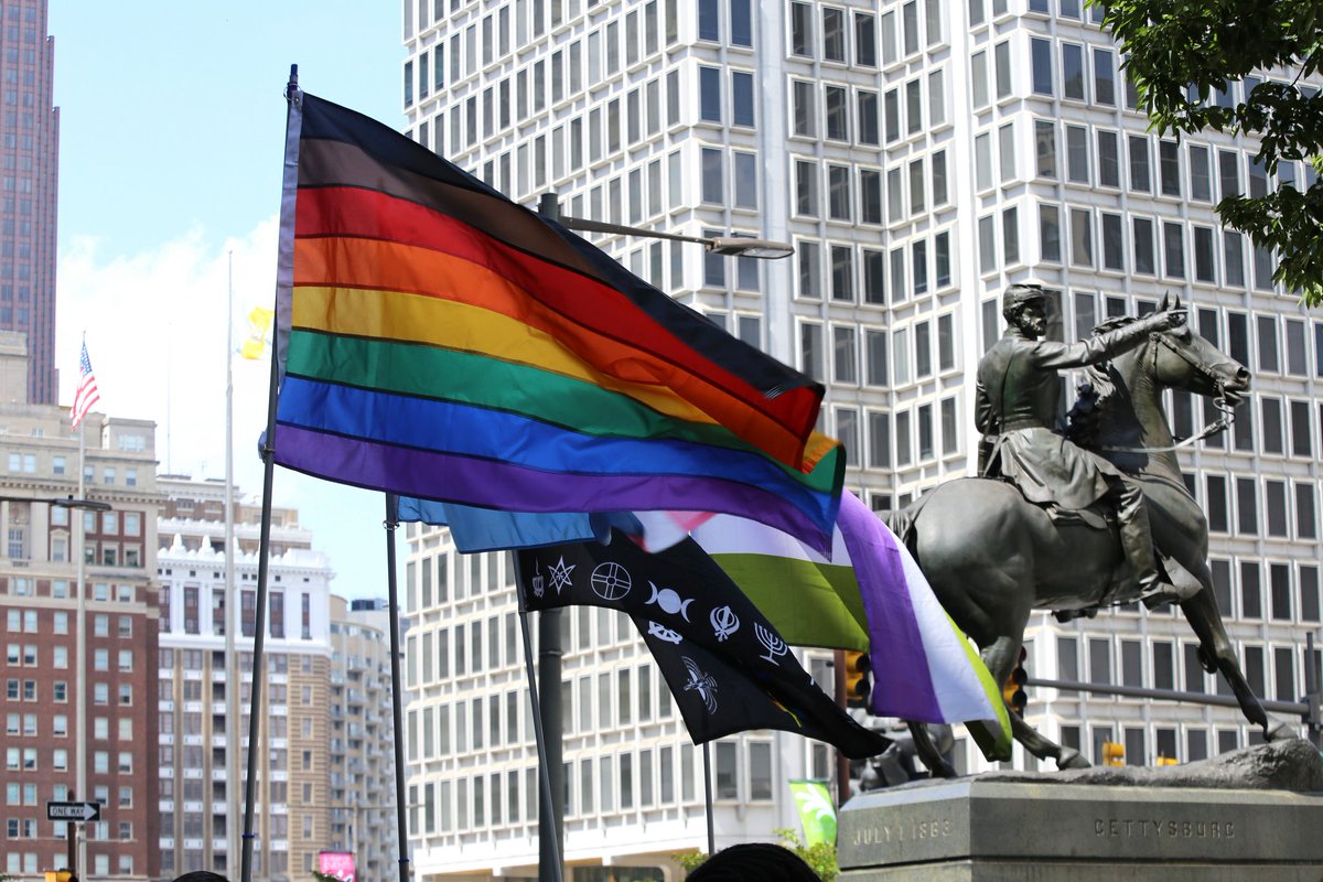 A rainbow flag with two additional stripes. Credit: @PhiladelphiaGov