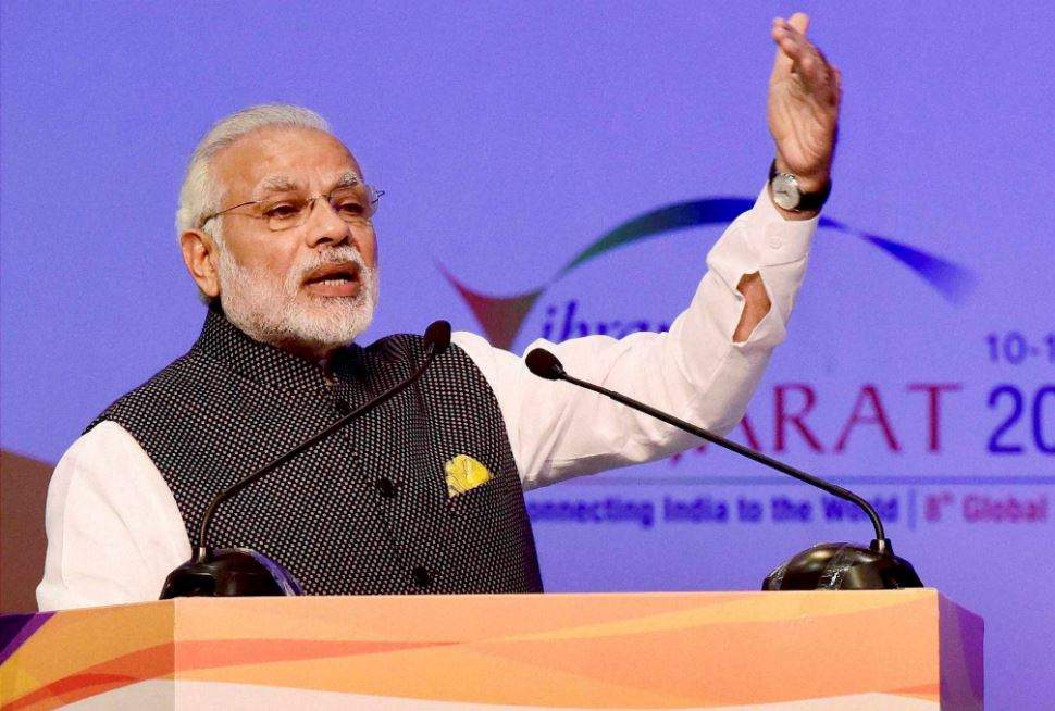 Prime Minister Narendra Modi addresses the Vibrant Gujarat Global Summit 2017 in Gandhinagar, Gujarat. Credit: PTI