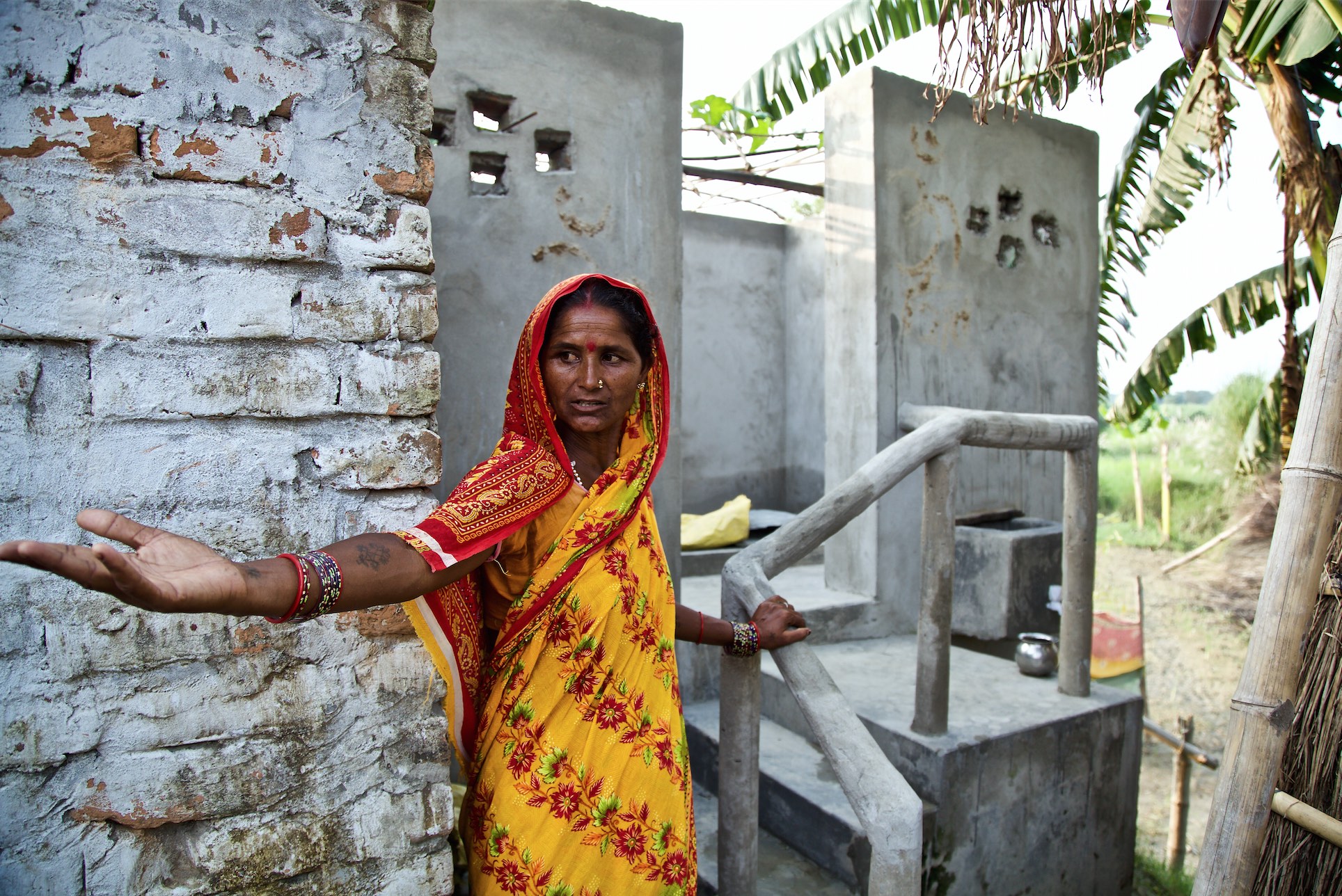 Chhathi Devi is the first woman to undertake construction of a Phaydemand Shauchalaya in Naya Tola village. Credit: Watervagabond