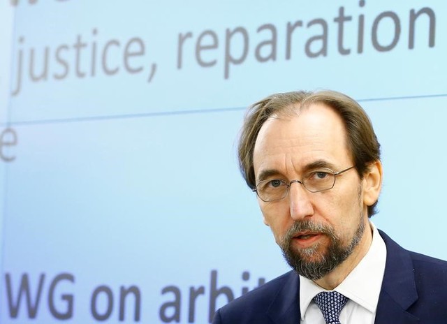 Zeid Ra'ad Al Hussein, UN High Commissioner for Human Rights arrives at the 36th Sesssion of the Human Rights Council at the United Nations in Geneva, Switzerland September 11, 2017. Credit: Reuters/Denis Balibouse/Files