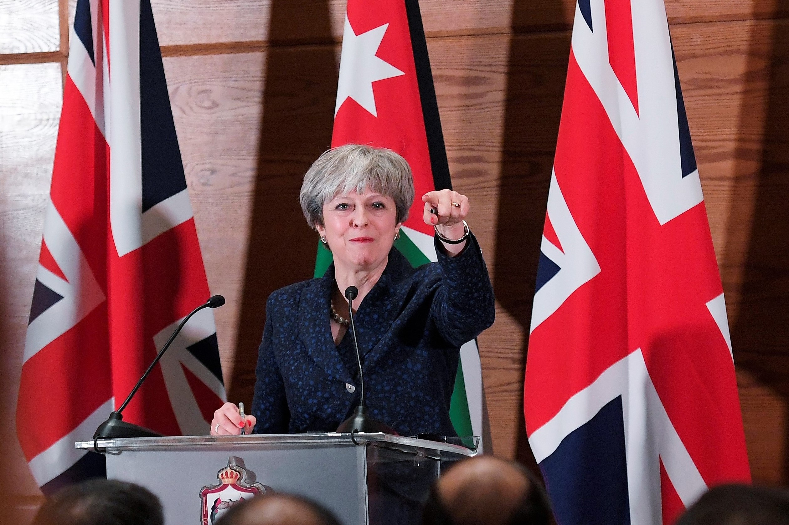 Britain's Prime Minister Theresa May attends a press conference, in Amman, Jordan, November 30, 2017 Credit: Reuters/Toby Melville