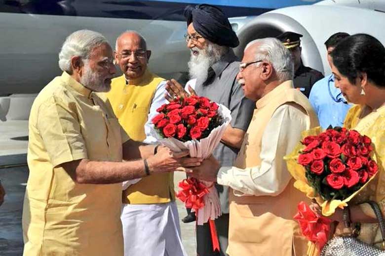 Narendra Modi and Manohar Lal Khattar at the inauguration ceremony o Chandigarh aiport. Credit: CM's office