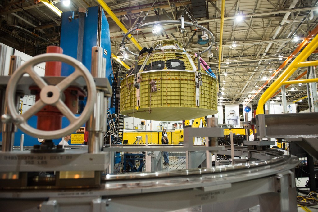 Orion's pressure vessel was completed Jan. 13, 2016 at NASA’s Michoud Assembly Facility in New Orleans. The pressure vessel is the spacecraft’s underlying structure on which all of the spacecraft’s systems and subsystems are built and integrated. Caption & credit: NASA