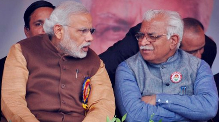Prime Minister Narendra Modi and Haryana chief minister Manohar Lal Khattar. Credit: PTI