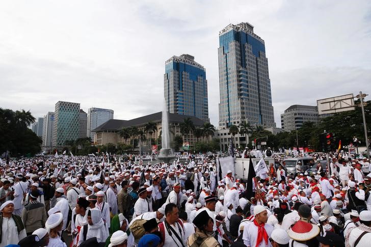 large scale protests in jakarta amidst fury over christian governor