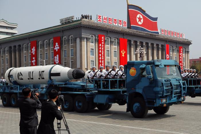 north korea showcases apparently new missiles as us carrier group approaches
