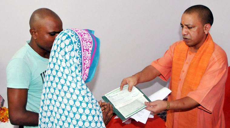 for adityanath s visit ac sofa carpet placed and removed from deceased bsf constable s home