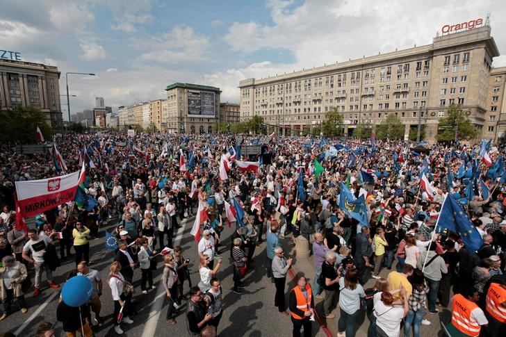 thousands of poles demonstrate against right wing ruling party