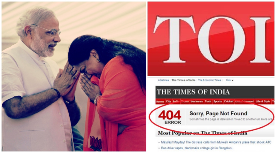 times of india takes down a story the bjp finds embarrassing  again