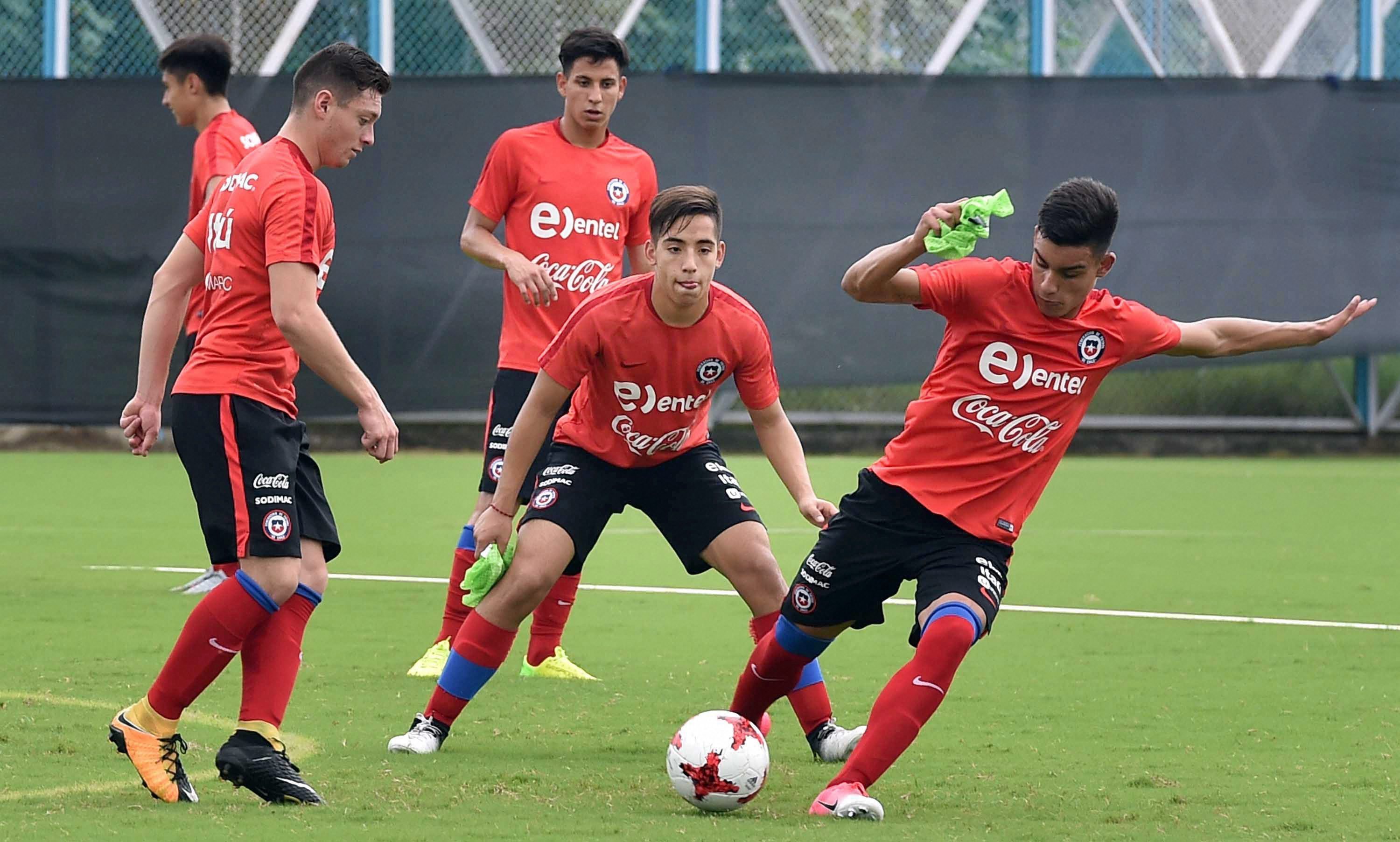 Players of the Chile football team during a practice session for the U-17 Football World Cup at Salt Lake in Kolkata on Saturday. Credit: PTI /Ashok Bhaumik