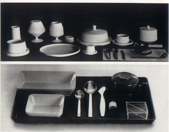 Serving tray for Indian Airlines Boeing 737, and above: cutlery and crockery for New York World Fair restaurant, 1968. Credit: Dashrath Patel Archive, Ahmedabad