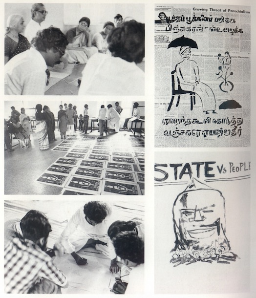 Poster making workshops using low-cost screen printing technique, in Dindigul 1982, Lonavala 1984 and Varanasi, 1981. Dashrath Patel Archive, Ahmedabad