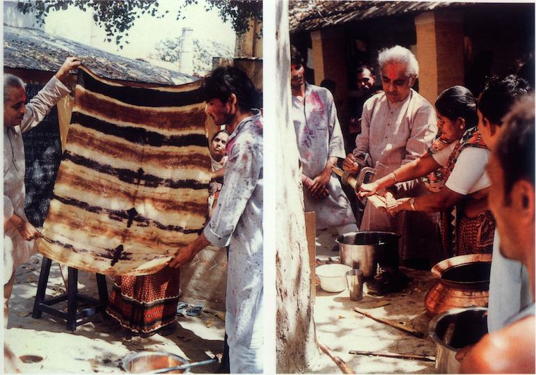 Vegetable dyes workshop, Rural Design School, Sewapuri, 1986. Credit: Dashrath Patel Archive, Ahmedabad