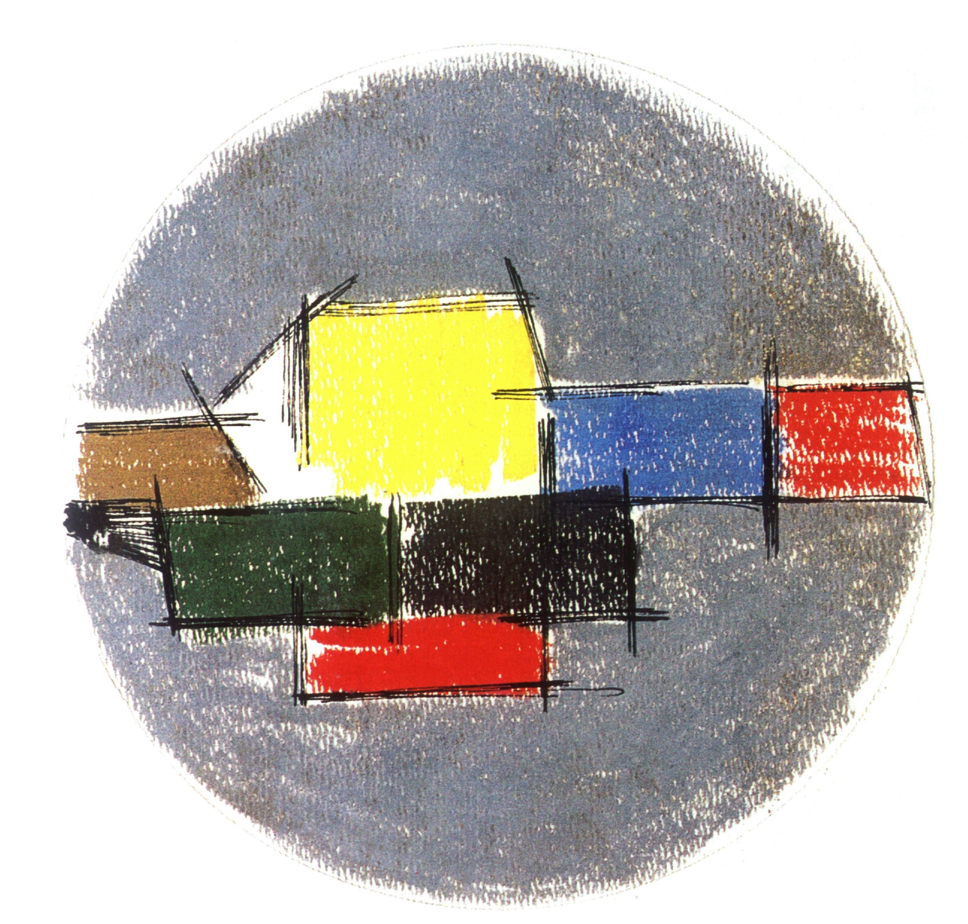 Sketch for ceramic plate, pastel, 1959. Credit: Dashrath patel Archive, Ahmedabad