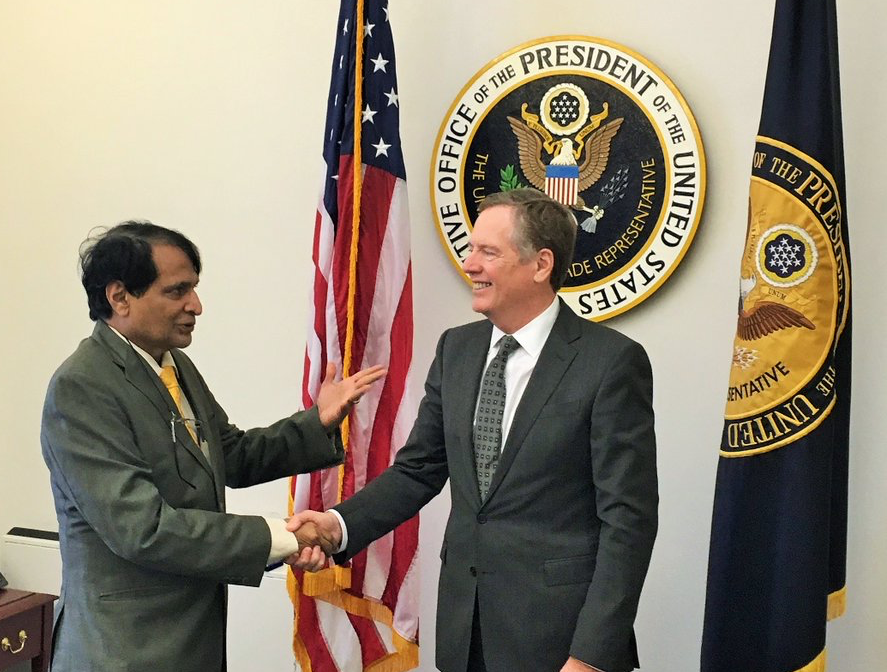 Union commerce minister Suresh Prabhu with US trade representative Robert Lighthizer. Credit: Twitter/ @USIBC