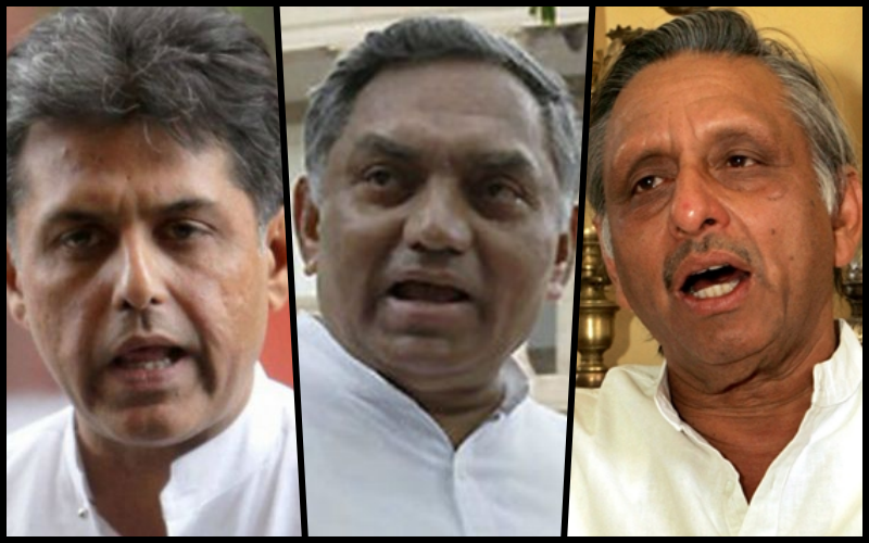Manish Tiwari, Janardan Dwivedi and Mani Shankar Aiyar. Credit: PTI/Reuters