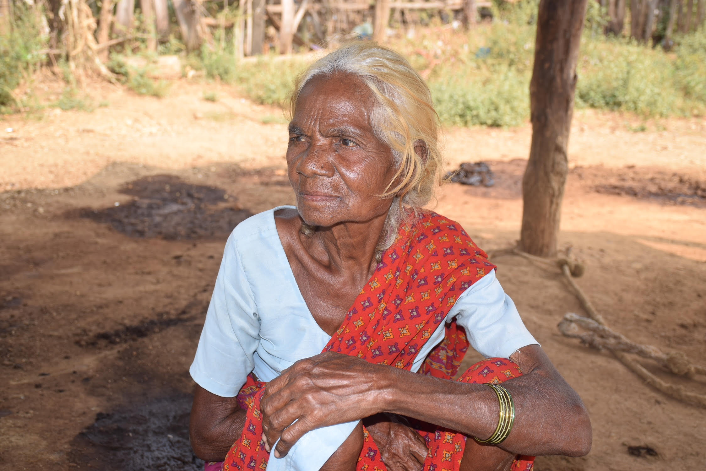 Battu Adinarayana’s 70-year-old mother Lakshmi at their house in Gattumala village in Bhadradri Kothagudem district in eastern Telangana. Credit: Sukanya Shantha