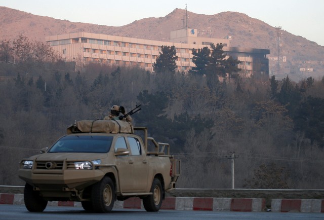 The Intercontinental Hotel is seen during an attack in Kabul, Afghanistan January 21, 2018. Credit: Reuters/Mohammad Ismail
