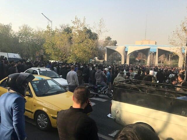 People protest near the university of Tehran, Iran December 30, 2017 in this picture obtained from social media. Credit: Reuters