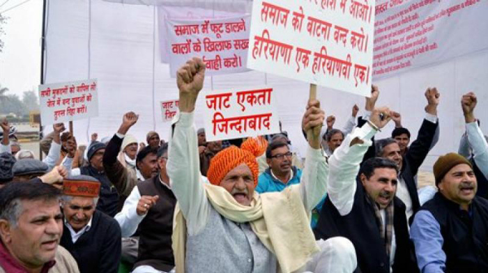 Jat community members stage a protest. Credit: PTI