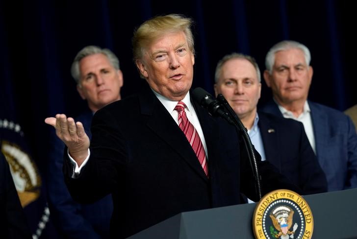 US President Donald Trump speaks to the media after the Congressional Republican Leadership retreat at Camp David, Maryland, US, January 6, 2018. Credit: Reuters /Yuri Gripas