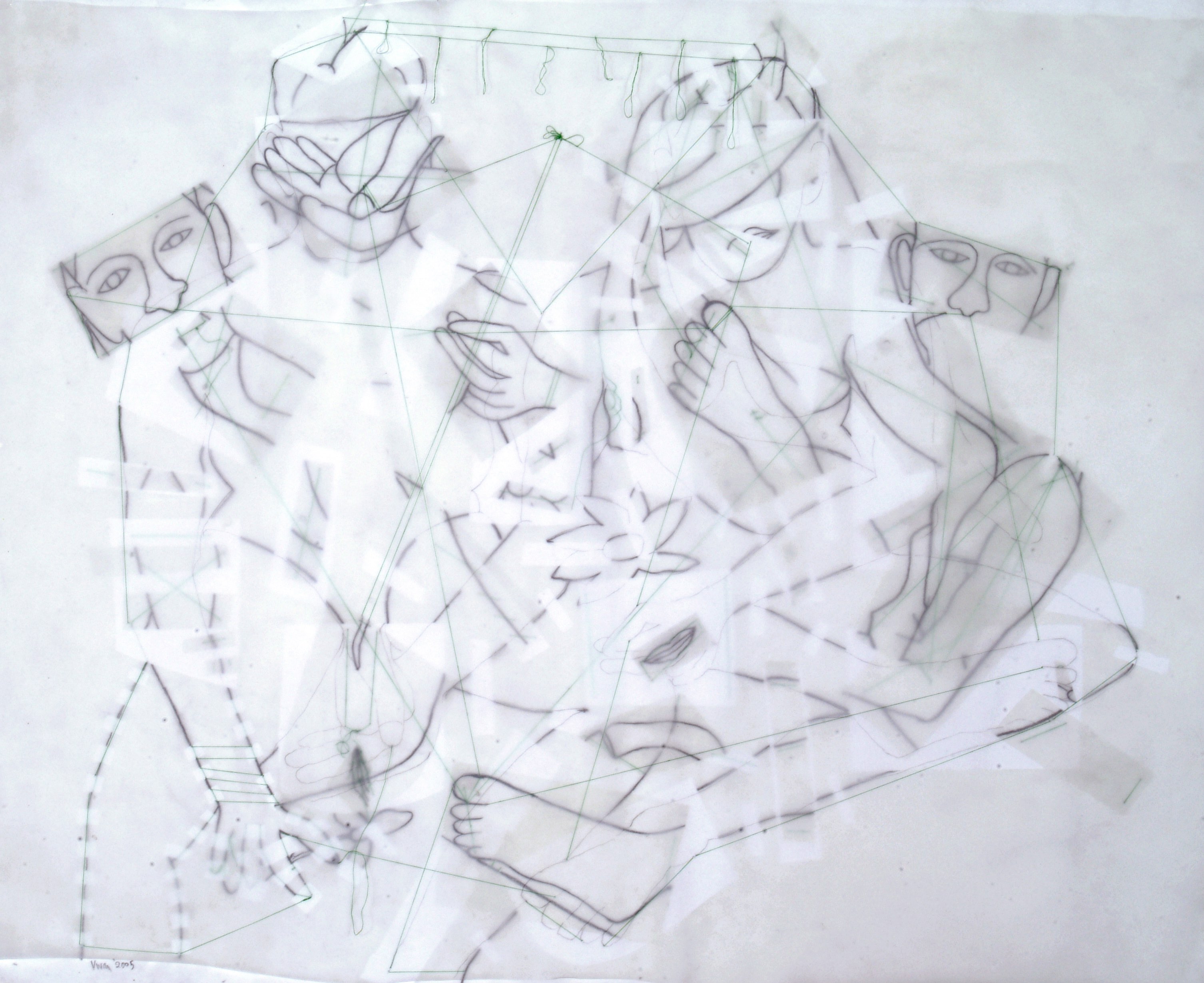 ‘Wedding anniversary’ (2005) from the ‘Bad drawings for dost’ series; pencil, tracing paper, thread on paper; by Vivan Sundaram. Courtesy: Vivan Sundaram