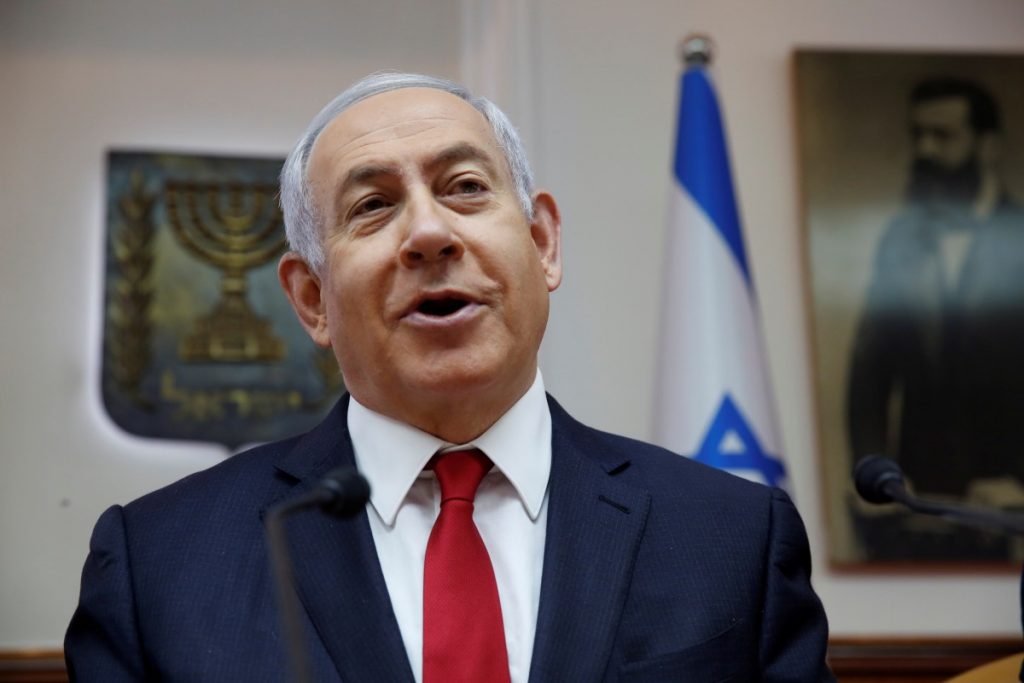 FILE PHOTO: Israeli Prime Minister Benjamin Netanyahu speaks during the weekly cabinet meeting at the Prime Minister's office in Jerusalem, May 19, 2019. Credit: Ariel Schalit/Pool via REUTERS/File Photo