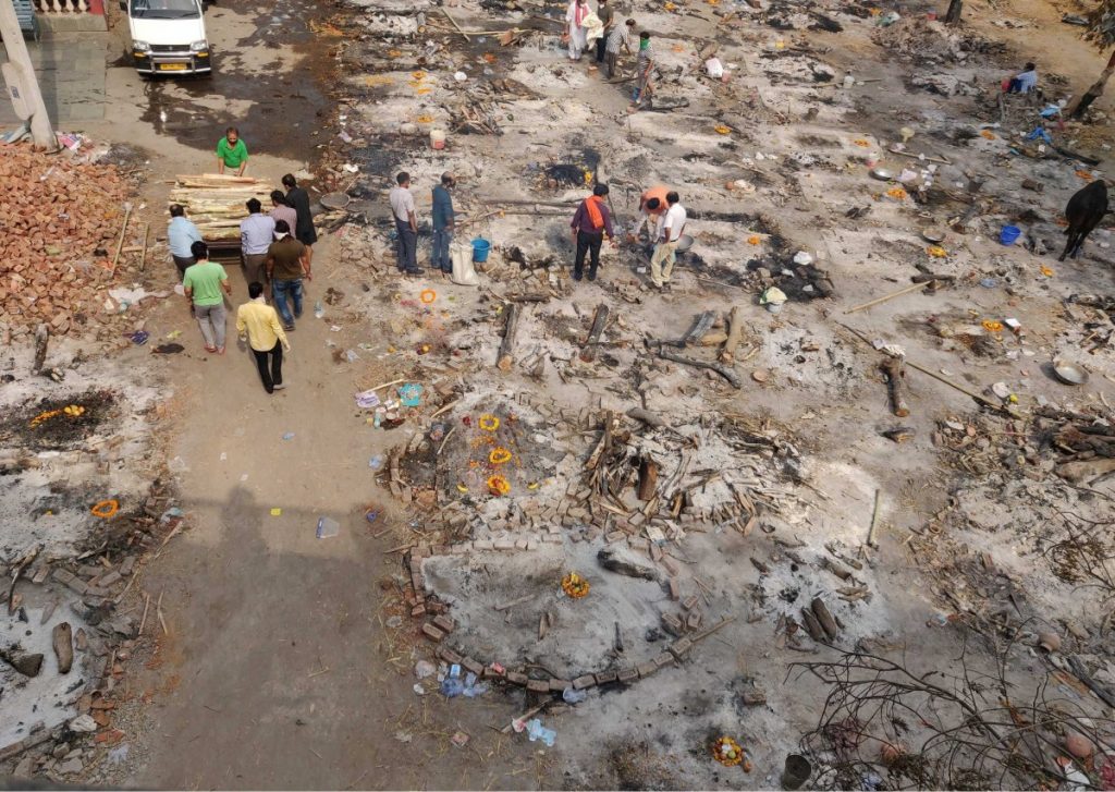 The parking lot of Ghazipur Crematorium is used for burning bodies during the second wave of COVID-19.