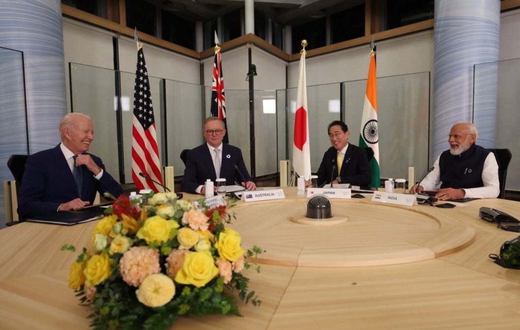From left to right: US President Joe Biden, Australian Prime Minister Anthony Albanese, former Japanese Prime Minister Fumio Kishida, Indian Prime Minister Narendra Modi at the Quad summit in Japan on May 20, 2023.