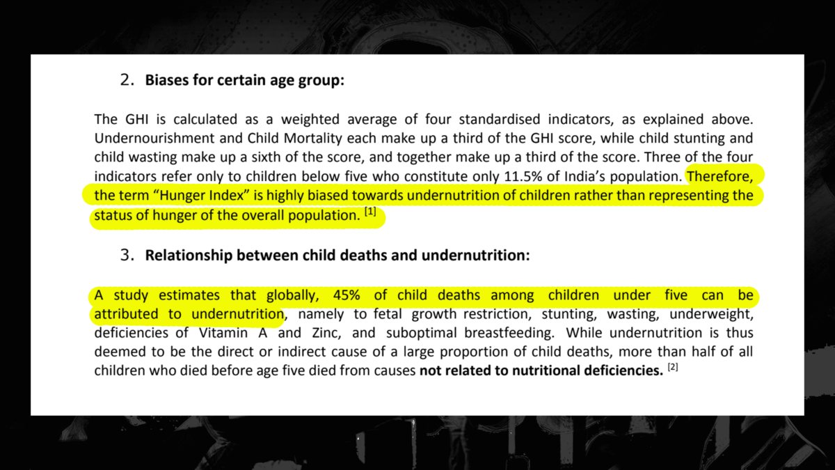 The union government’s arguments against the Global Hunger Index.