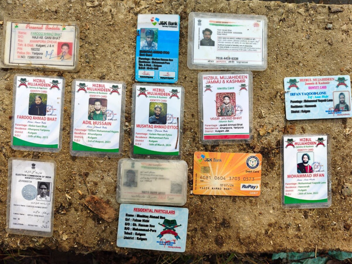 The cards recovered from the possession of the militants during an encounter by Jammu and Kashmir Police.