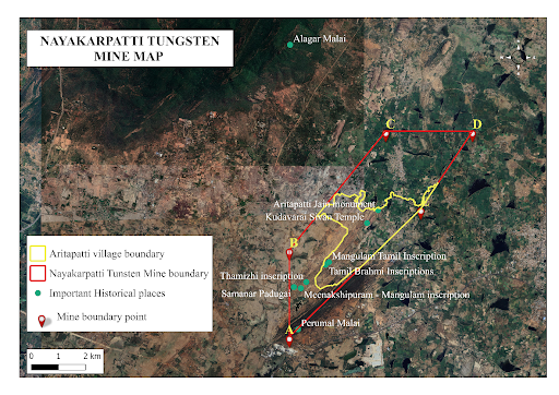 Map showing Nayakkarpatti Tungsten Block and Arittapatti BHS