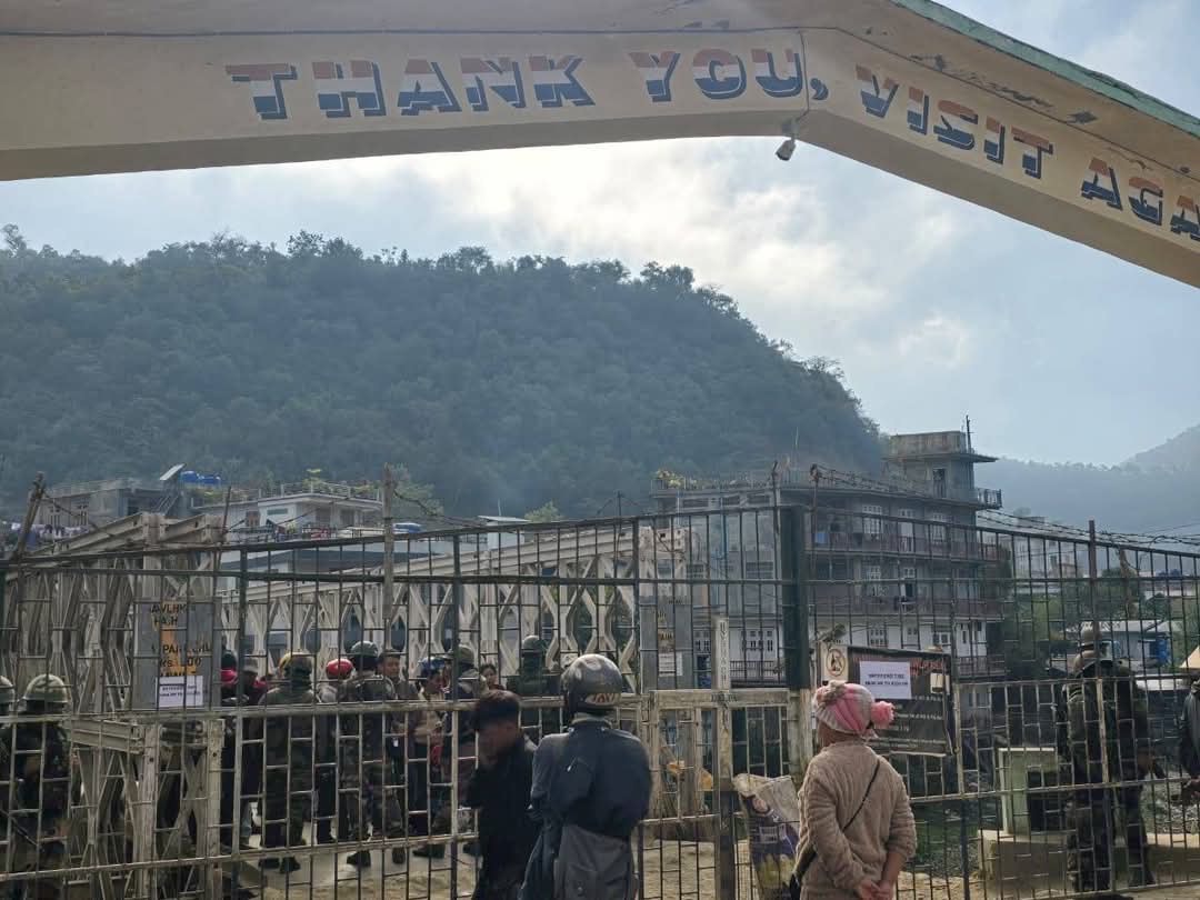 People at the Indo-Myanmar gate in Zokhawthar, Champhai district, Mizoram.