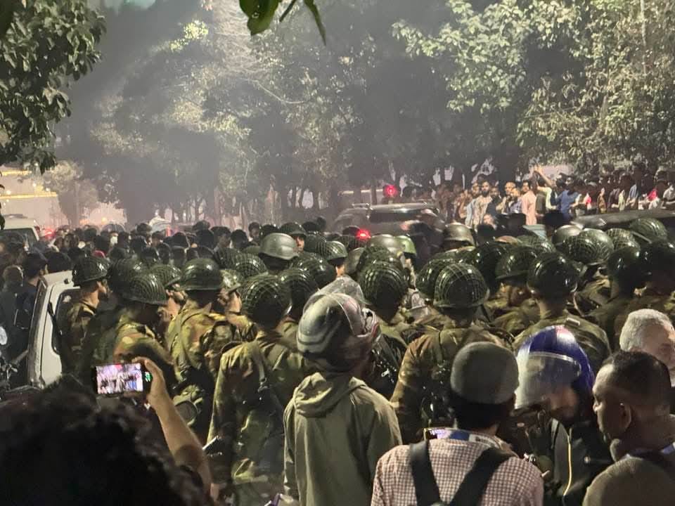 Army gathered in front of Dhanmondi 32 in Bangladesh when it was vandalised on February 6 morning.