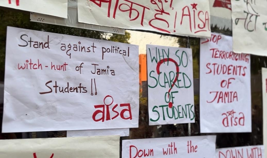 Posters by AISA in Jamia Millia Islamia university campus during the recent protests.