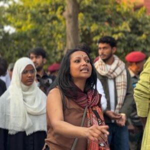 A student shouts slogans in support of protesting students in Jamia Millia Islamia.
