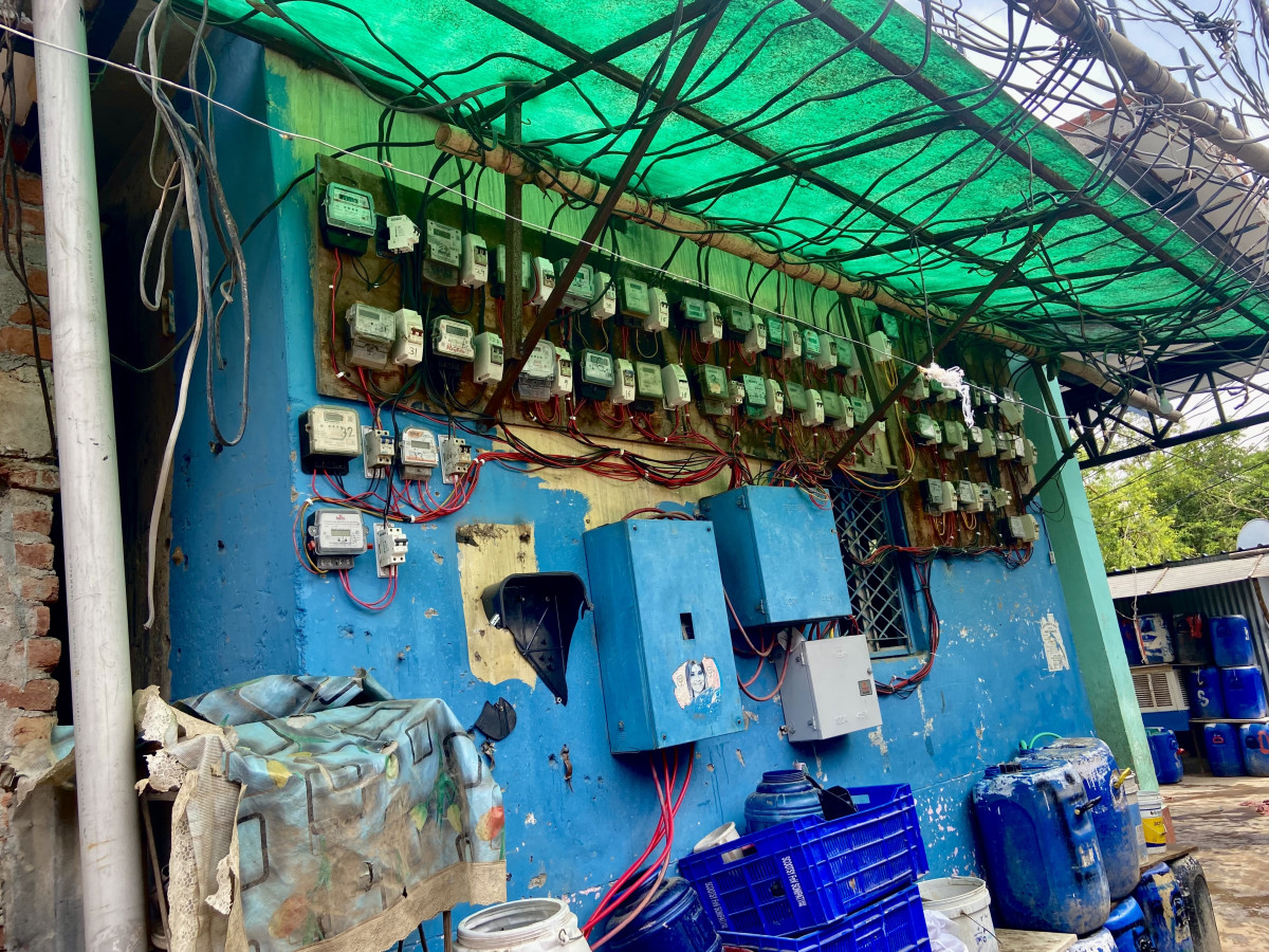 Main electricity supply board in Jai Hind Camp, Delhi. 