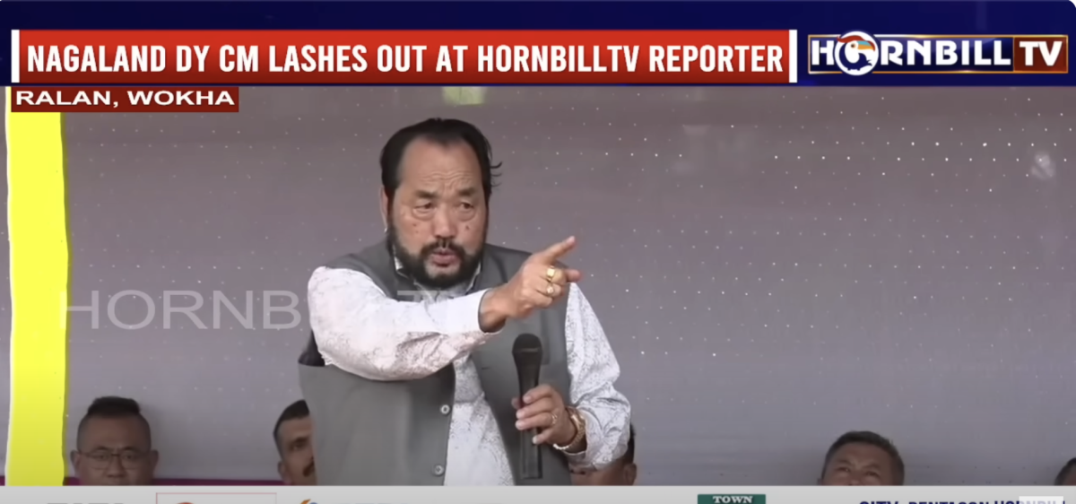 Screengrab from a Hornbill TV video of the minister's speech where he was threatening the reporter. 
